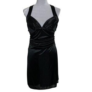 Morgan 4 Ever Black Silk Halter Dress Size M Ruched Criss Cross Back Party